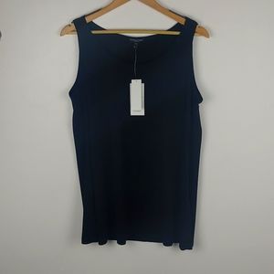 Eileen Fisher Stretch Silk Jersey Scoop Neck Long Tunic 100% Silk Black NWT